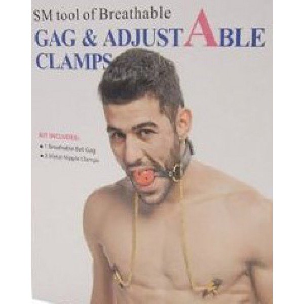 RoomFun PR-006 Szájpecek állítható mellbimbó szorítókkal Fetish