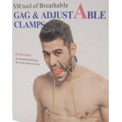 RoomFun PR-006 Szájpecek állítható mellbimbó szorítókkal Fetish Fetish