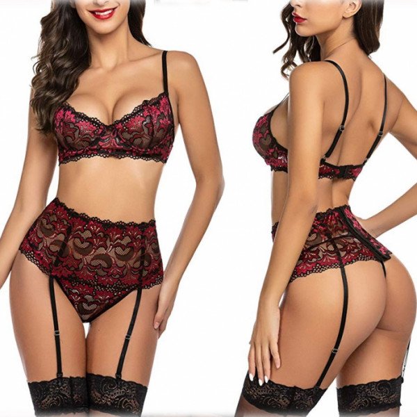 Sensuelle 3 Piece Underwear Set Red / Black S szett