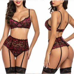Sensuelle 3 Piece Underwear Set Red / Black S szett Női fehérnemű