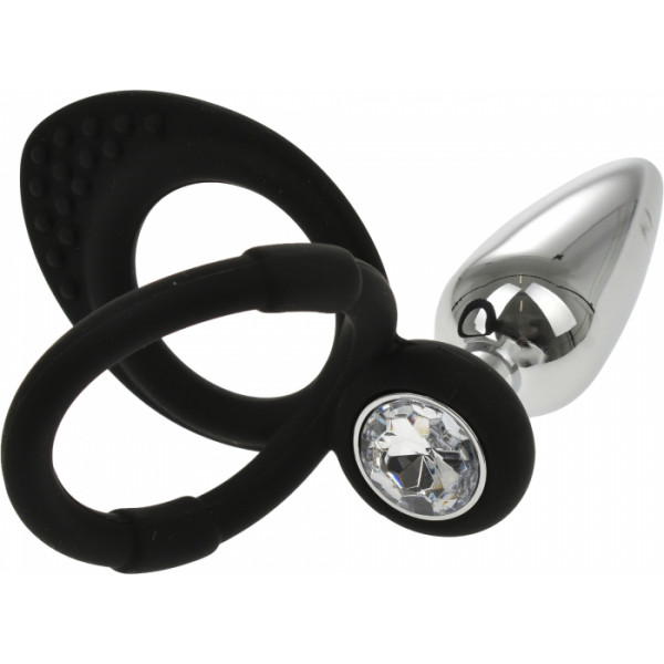 Double Penis Ring with  Metal Anal Plug 5000128034081 Anál