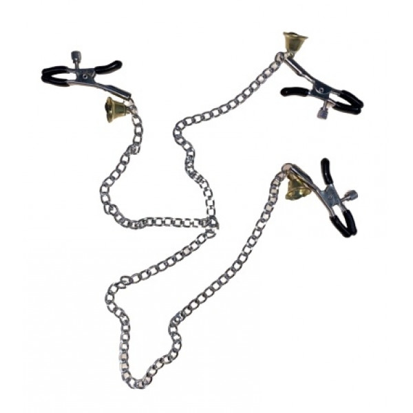 Mellbimbó és clitoris csipesz arany színű kis csengőkkel 5000128048187 Fetish