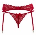Cotelli piros színű, csipke  harisnyatartó tangával 4024144433568 szett