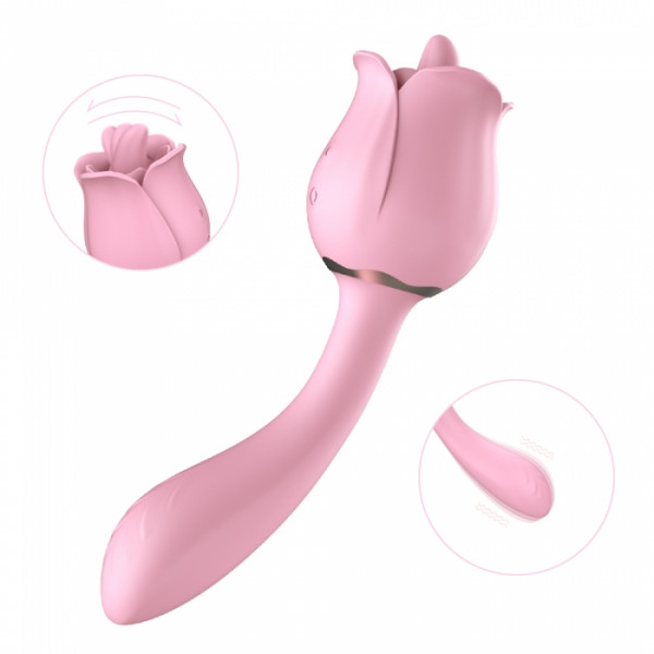Vibrator Double Bendable Rose Flavor 9 Modes Vibration + 9 Modes Licking Silicon USB Vízálló vibrátorok