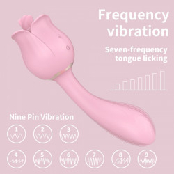 Vibrator Double Bendable Rose Flavor 9 Modes Vibration + 9 Modes Licking Silicon USB Vízálló vibrátorok