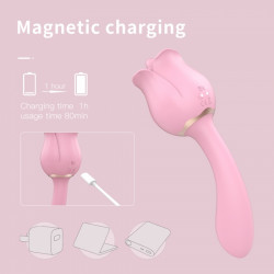 Vibrator Double Bendable Rose Flavor 9 Modes Vibration + 9 Modes Licking Silicon USB Vízálló vibrátorok