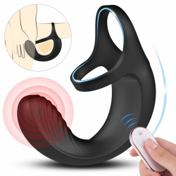 Double Penis Ring With Anal Stimulator 9 Modes Vibration Remote USB Control Black Silicone 5000128036856 Pénisz feltétek