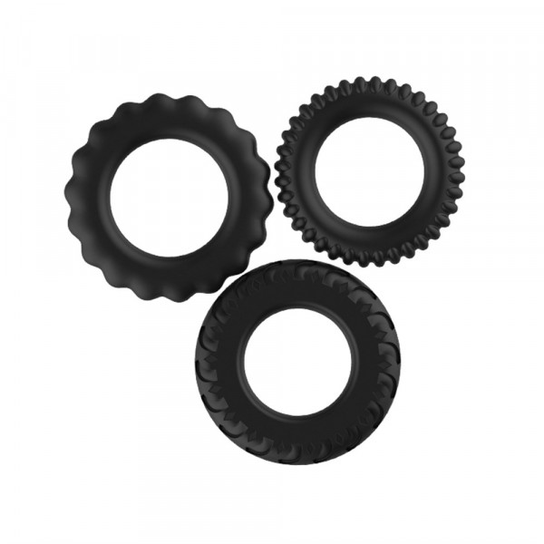 Set of 3 Titanium Silicone Penis Rings Black 6427885000347 Pénisz feltétek