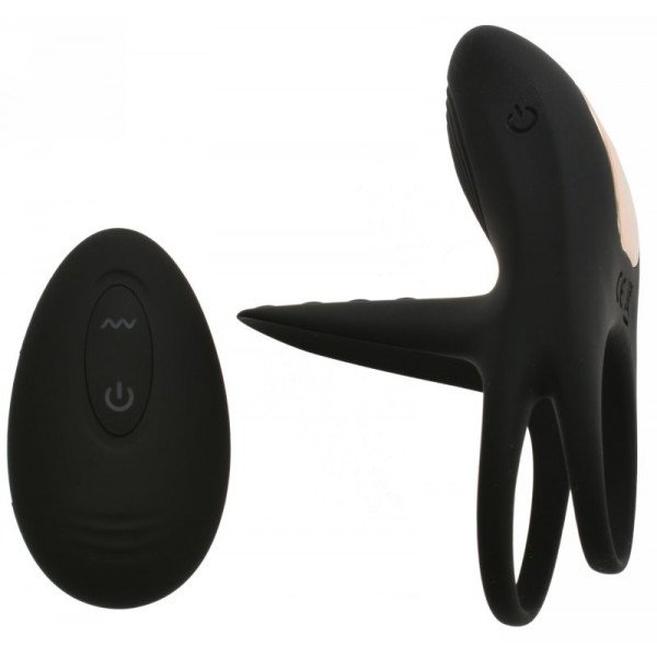 Double Ring For Penis Remote Control 10 Vibration Modes USB Black Silicone 5000128004107 Pénisz feltétek