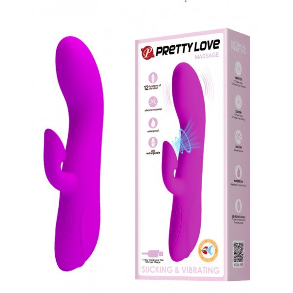Pretty Love Anthony Vibrator, 12 Vibration Modes, 12 Suction Modes, Silicone, USB, Purple, 19 cm  6959532331608 Multifunkciós
