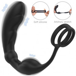 Winnie's Double Penis Ring With Prostate Stimulator 9 Ways Vibration Silicon USB Black Anál Anál