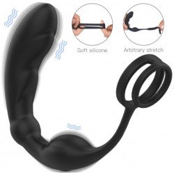 Winnie's Double Penis Ring With Prostate Stimulator 9 Ways Vibration Silicon USB Black Anál Anál
