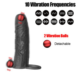 Vibrációs péniszhosszabbító köpeny 10vibrációs móddal, kivehető golyókkal, 14,5cm  6427885005564 Multifunkciós
