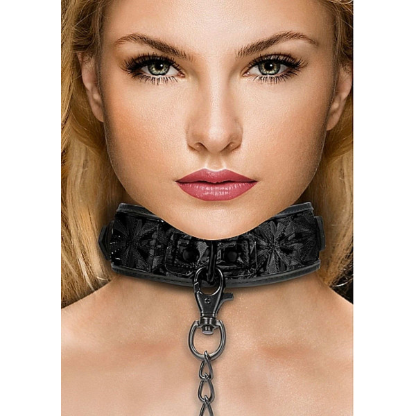 Luxury Collar with Leash - Burgundy  8714273525253 Fetish