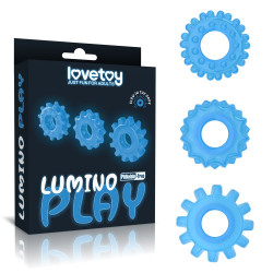 Set of 3 Lumino Play Penis Rings, TPE, Blue  6970260908405 Gyűrűk Gyűrűk