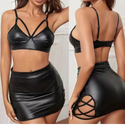 Dark Charm 2 Piece Lingerie Set, Wetlook, Black, M, JGF Lingerie  6427885011879 szett Női fehérnemű