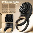 Black Beauty Double Penis Ring, Remote Control, 8 Vibration Modes, Silicone, Magnetic USB, Black 6427885018021 Gyűrűk