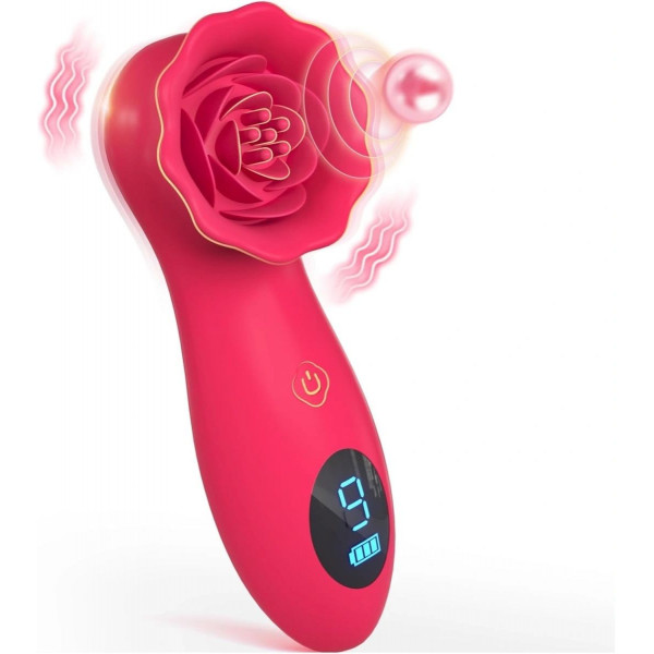 Rosa Clit Stim, 9 Modes, LCD, Silicone, USB, Red 6427885017963 Multifunkciós