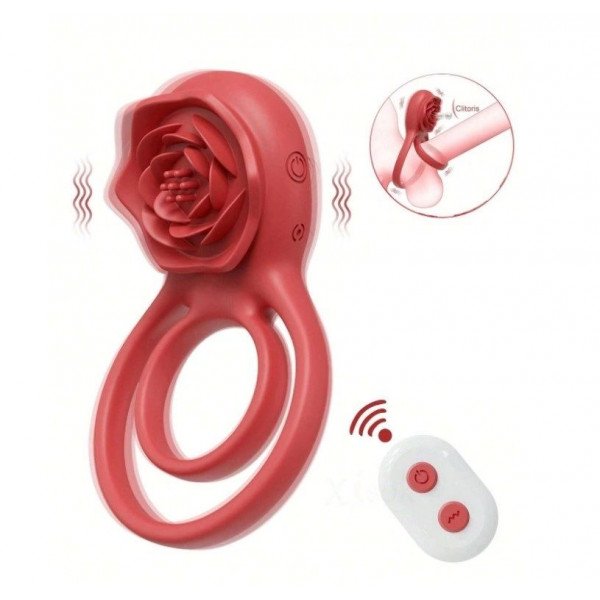 Rosa Penis Ring&Clit Stim, Remote Control, 9 Modes, Silicone, USB, Red 6427885017970 Csiklóizgatók