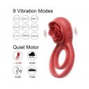 Rosa Penis Ring&Clit Stim, Remote Control, 9 Modes, Silicone, USB, Red 6427885017970 Csiklóizgatók