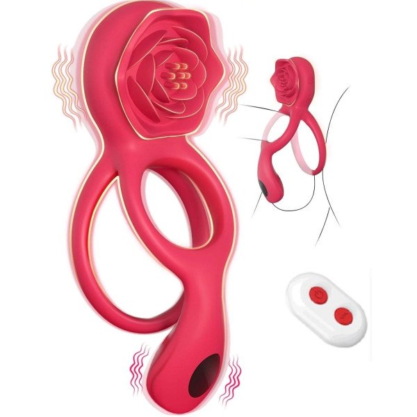 Rosa Penis Ring&Testicles Vibe, Remote Control, 9 Modes, Silicone, USB, Red 6427885017994 Gyűrűk