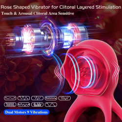 Rosa Penis Ring&Testicles Vibe, Remote Control, 9 Modes, Silicone, USB, Red 6427885017994 Gyűrűk