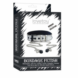 Metallic Silver Collar With Nipple Clamp  6970260906081 Fetish