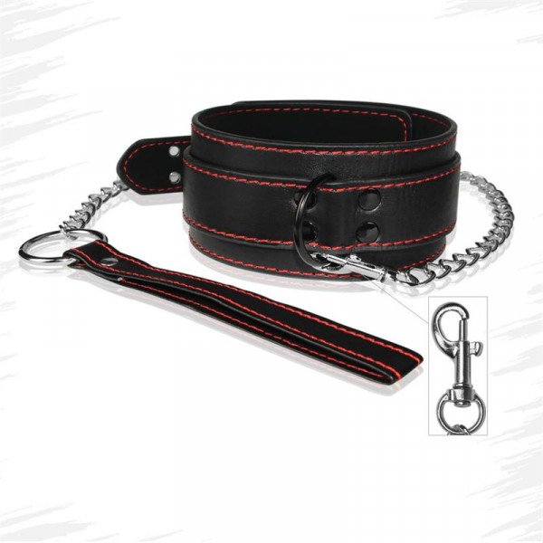Ecological Leather Collar And Leash Black / Red  6970260905930 Fetish