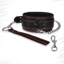 Ecological Leather Collar And Leash Black / Red  6970260905930 Fetish Fetish