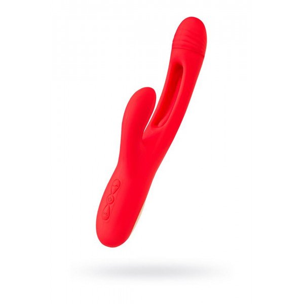 JOS Vibrator with clitoral stimulator Patti with moving tongue, silicone, red, 24 cm 6975562452281 Multifunkciós