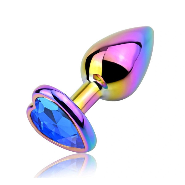 Anal Plug Rainbow Buttplug Large, Heart Shape, Dark Blue Crystal 6427885017215 Anál