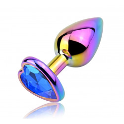 Anal Plug Rainbow Buttplug Large, Heart Shape, Dark Blue Crystal 6427885017215 Anál Anál