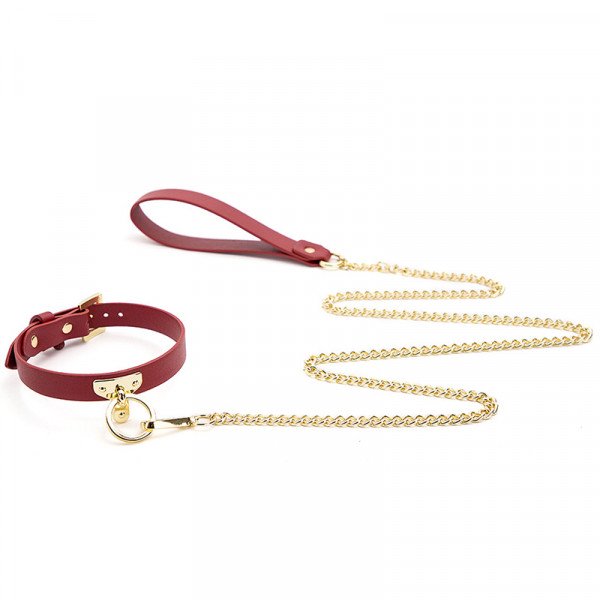 Luxury Collar and Leash Set, Red/Gold 6427885022134 Fetish