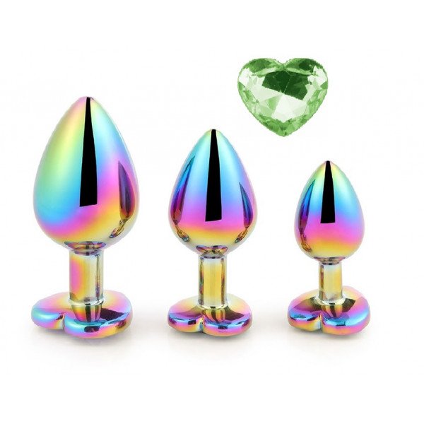 Rainbow Buttplug, Heart Shape 3pc Set 6427885017277 Anál