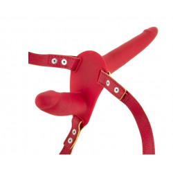 Strap-on for Women-Double Dildo-Silicone, Red 6427885026378 Felcsatolható Felcsatolható