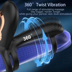 Penis Ring with Vibrations and Rotating Movements, Remote Control, Silicone, USB, Black 6427885028631 Multifunkciós