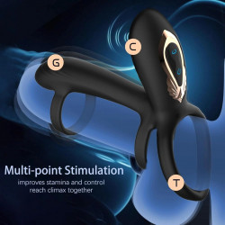 Penis Ring with Vibrations and Rotating Movements, Remote Control, Silicone, USB, Black 6427885028631 Multifunkciós