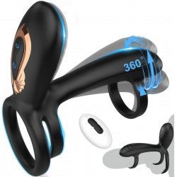 Penis Ring with Vibrations and Rotating Movements, Remote Control, Silicone, USB, Black 6427885028631 Multifunkciós Multifunkciós