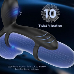 Penis Ring with Vibrations and Rotating Movements, Remote Control, Silicone, USB, Black 6427885028631 Multifunkciós