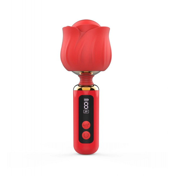 Mini Massage Vibrator Luxury Bloom, 9 Vibration Modes, LCD Display, USB Magnetic, Silicone, Red, 12.6 cm 6427885028808 Csiklóizgatók
