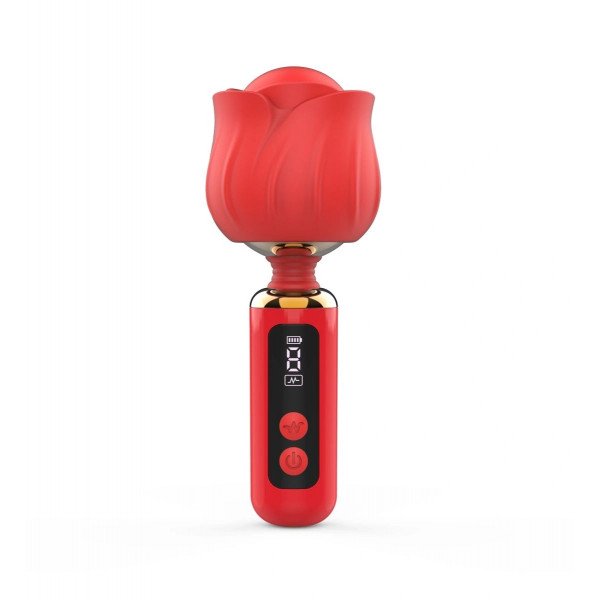 Mini Massage Vibrator Luxury Bloom, 9 Vibration Modes, LCD Display, USB Magnetic, Silicone, Red, 12.6 cm 6427885028808 Csiklóizgatók