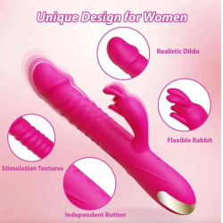 Thrusting Bunny Vibrator, 10 Vibration Modes, 3 Thrusting Modes, Silicone, USB, Pink, 23 cm  6427885028846 Multifunkciós