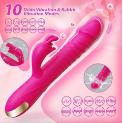 Thrusting Bunny Vibrator, 10 Vibration Modes, 3 Thrusting Modes, Silicone, USB, Pink, 23 cm  6427885028846 Multifunkciós