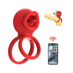 Tongue Licking Penis Ring, Bluetooth Control, Mobile App, Silicone, USB, Red 6427885030917 Multifunkciós Multifunkciós