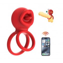 Tongue Licking Penis Ring, Bluetooth Control, Mobile App, Silicone, USB, Red 6427885030917 Multifunkciós Multifunkciós