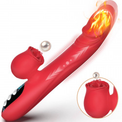 Silicone Vibrator 7 Powerful Modes - Licking, 7 ThrustingHeating, Red 5906233082347 Multifunkciós