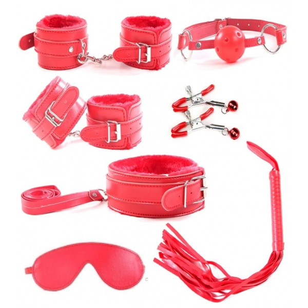 Obey Me! 7 Piece BDSM Kit, Red, Guilty Toys 6427885033055 szett