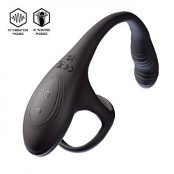 Penis Ring with Anal Stimulator, Bluetooth Control, 10 Vibration Modes, 10 Rotation Modes, Silicone, USB, Black 3427885031054 Multifunkciós