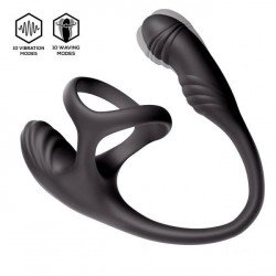 Penis Ring with Anal Stimulator, Bluetooth Control, 10 Vibration Modes, 10 Rotation Modes, Silicone, USB, Black 3427885031054 Multifunkciós Multifunkciós