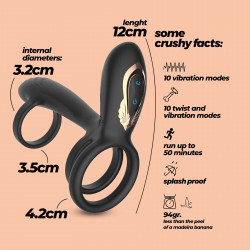 Crushious Tornado Rotating Penis Armour with Remote Control, 10 Vibration Modes, 10 Rotation Modes, Silicone+ABS, USB, 12 cm  7403254162167 Multifunkciós